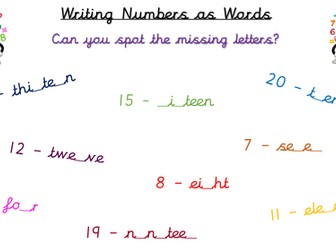 Reading and Writing Number 1-20  as Words