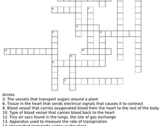 GCSE Organising Animals and Plants Revision Crossword
