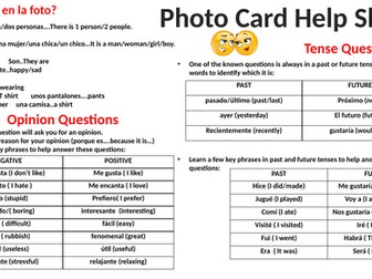 GCSE Spanish Speaking Photo Card Help Sheet