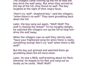'The Boy who cried Wolf' story and comprehension