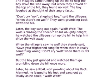'The Boy who cried Wolf' story and comprehension