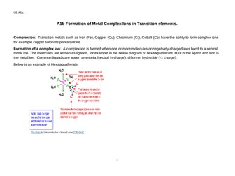 BTEC L3 U5 A1b Formation of Metal Complex Ion