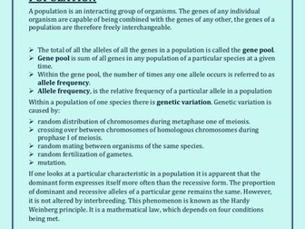 FOR A2 STUDENTS....POPULATION, NATURAL SELECTION, MUTATION, EVOLUTION AND SPECIATION