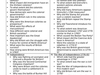 The American Revolution 1740-96 revision sheet