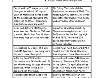 Subtraction word problems with trick info.