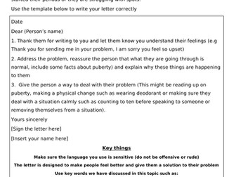 Agony Aunt template puberty - emotional changes