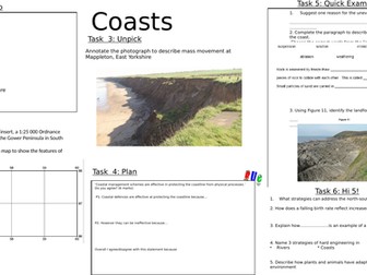 AQA Geography GCSE 8 Revision sheets, coasts, economic world, living world, resources, rivers