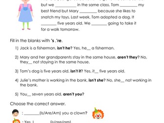 Grammar Verb To Be (is / are / 's / 're/ isn't/ aren't) Printable