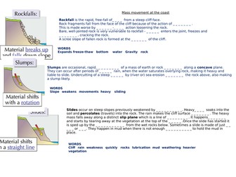 Geography AQA SoW - Coasts - Lesson 4 - Mass Movement