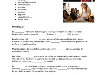 AQA A-Level Spanish starter (gap fill) La influencia de los ídolos
