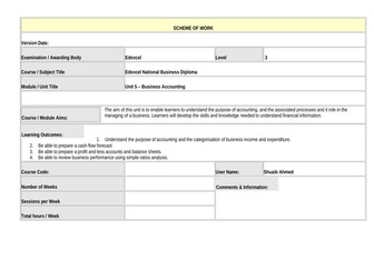 Complete Scheme of Work for Business Accounting