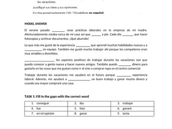 Spanish GCSE scaffolded writing practice with model answer - work experience