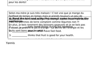 Healthy eating reading worksheet and ppt. - Present tense and frequency adverbs