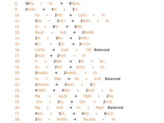 Balancing Chemical Equations 62 Differentiated Equations and Answers Included