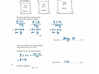 Revision - Exam style questions (KS3, Year 9, Mathematics with answer script)
