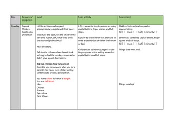 monkey puzzle weekly plan, jungle theme, year 1