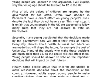 Voting Age Argument WAGOLL