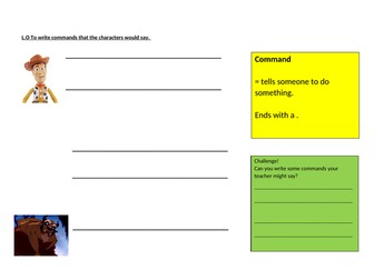 I can write commands (for characters) - English, SPAG Year 2/3, KS1 KS2