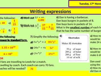 Writing algebraic expressions