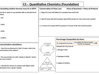 Quantitative Chemistry / Chemical Accounting Revision Question sheets and Equation Sheet