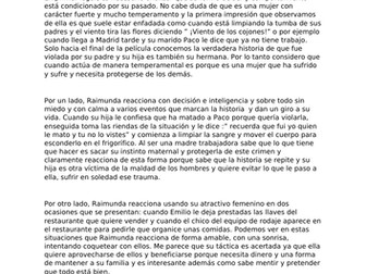 Essay: Analiza como reacciona Raimunda a los eventos de la película