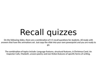 AQA Literature and Language recall quizzes