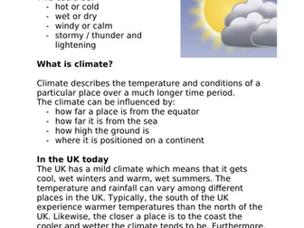Climate and Weather in the UK Reading Comprehension