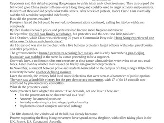 Edexcel Non-Fiction Article Writing - HK protests 2019/2020