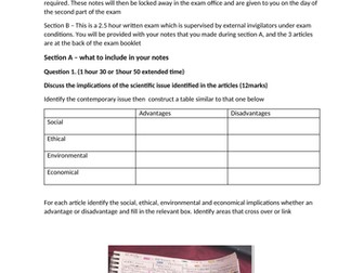 Guide for making notes for Unit 7 Contemporary Issues in Science Exam (Section A)