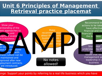 Unit 6 Principles of Management Revision Placemat of Exam Practice Questions