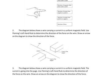 Fleming's Left Hand Rule Practice Questions. GCSE/IGCSE.