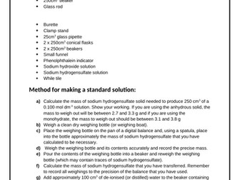 Year 12 A level Chemistry Practical Endorsement Sheets