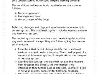 Homeostasis GCSE Biology AQA  in detail notes with Questions