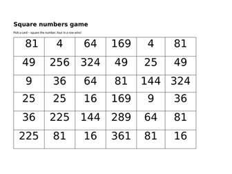 Maths game: square and cube numbers