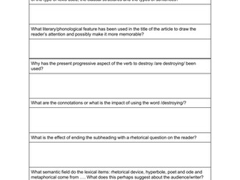 AQA A Level English Language Paper 2 Text B. - Prompt Questions