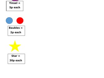 Counting coins - decorating a Christmas tree (Y1/2)