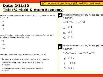 AQA Yield and atom economy of chemical reactions (chemistry only)