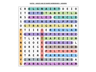 Mathematics word search WITH ANSWERS