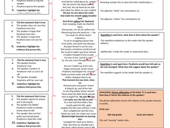 Porphyria's Lover worksheet