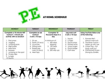 PHYSICAL EDUCATION WHILST AT HOME (isolation/