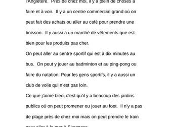 GCSE French Mon quartier text - find the 15 errors