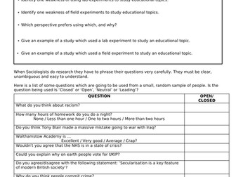 Questionnaires AQA A level Sociology - Research Methods