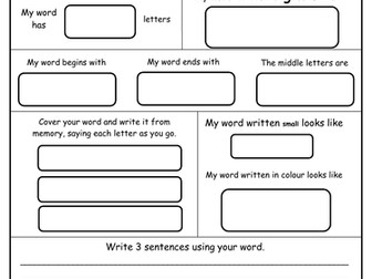 Key Words Worksheet