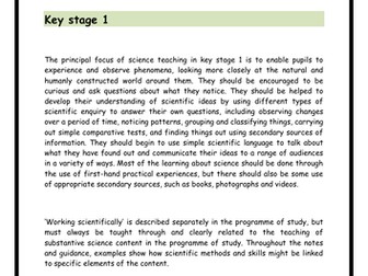 Key Stage 1 Science Curriculum