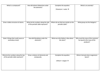 8F Periodic table: Noughts and crosses sheet