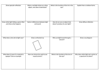 8J Light: Noughts and crosses sheet