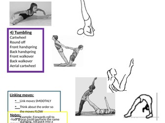 Gymnastics routine ideas combining skills rolls balances jumps shapes and assessment points