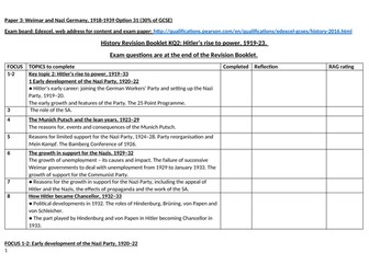 Weimar and Nazi Germany GCSE Revision Booklet for key question 2 early years of Nazi party