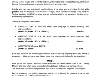 AQA A Level English Language Texts and Representations comprehension exercise.