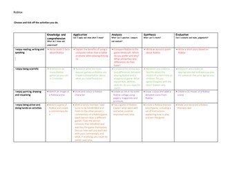 Roblox cross curricular activities KS2/3